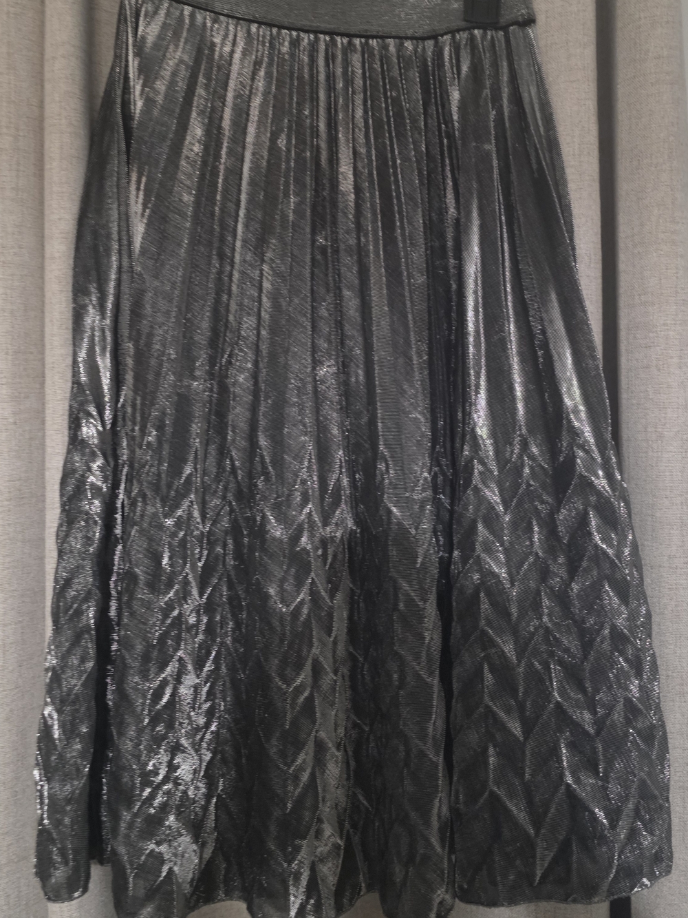 WD.NY Metallic Black and Silver A-Line Pleated Skirt